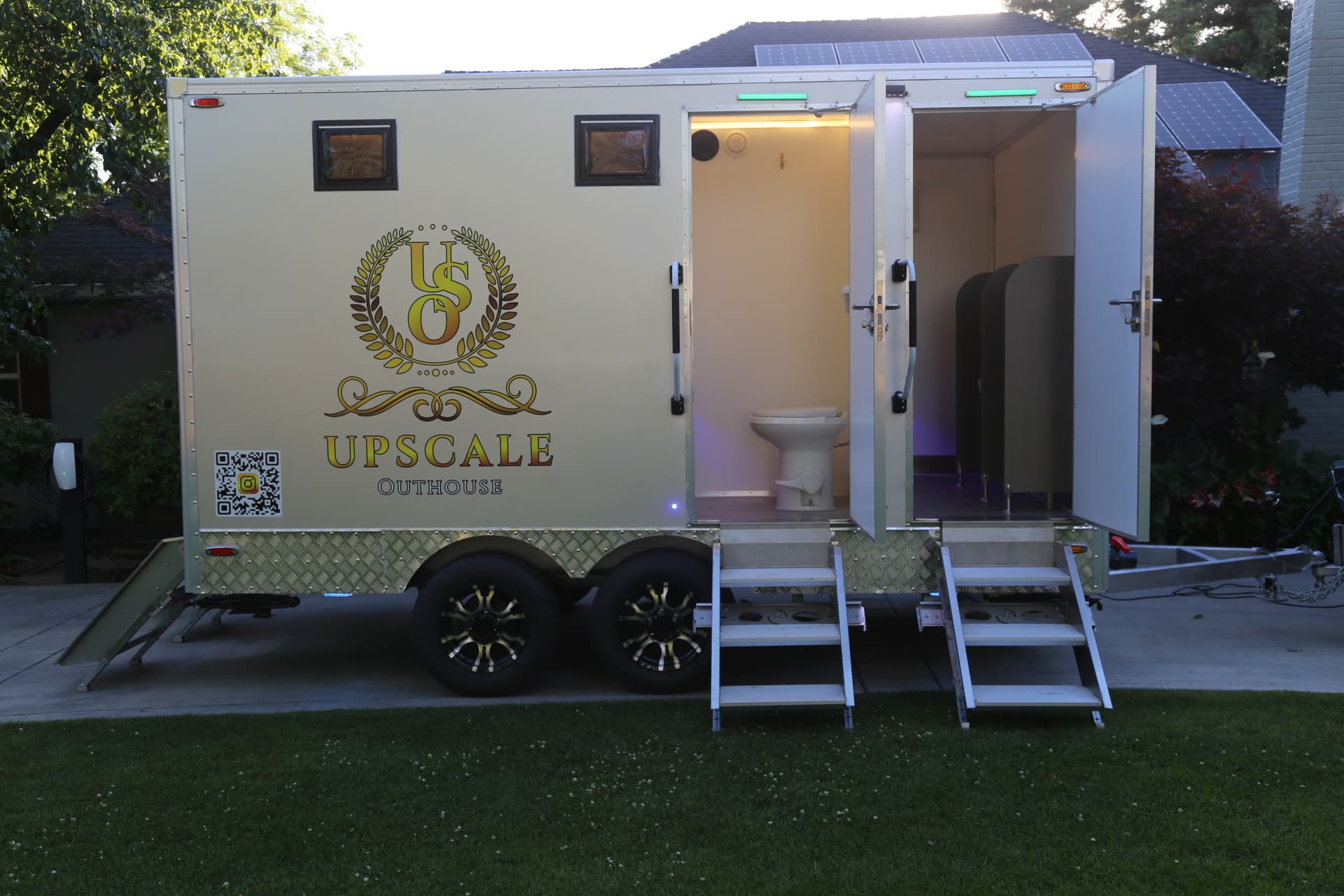 Luxury bathroom trailer at an event venue